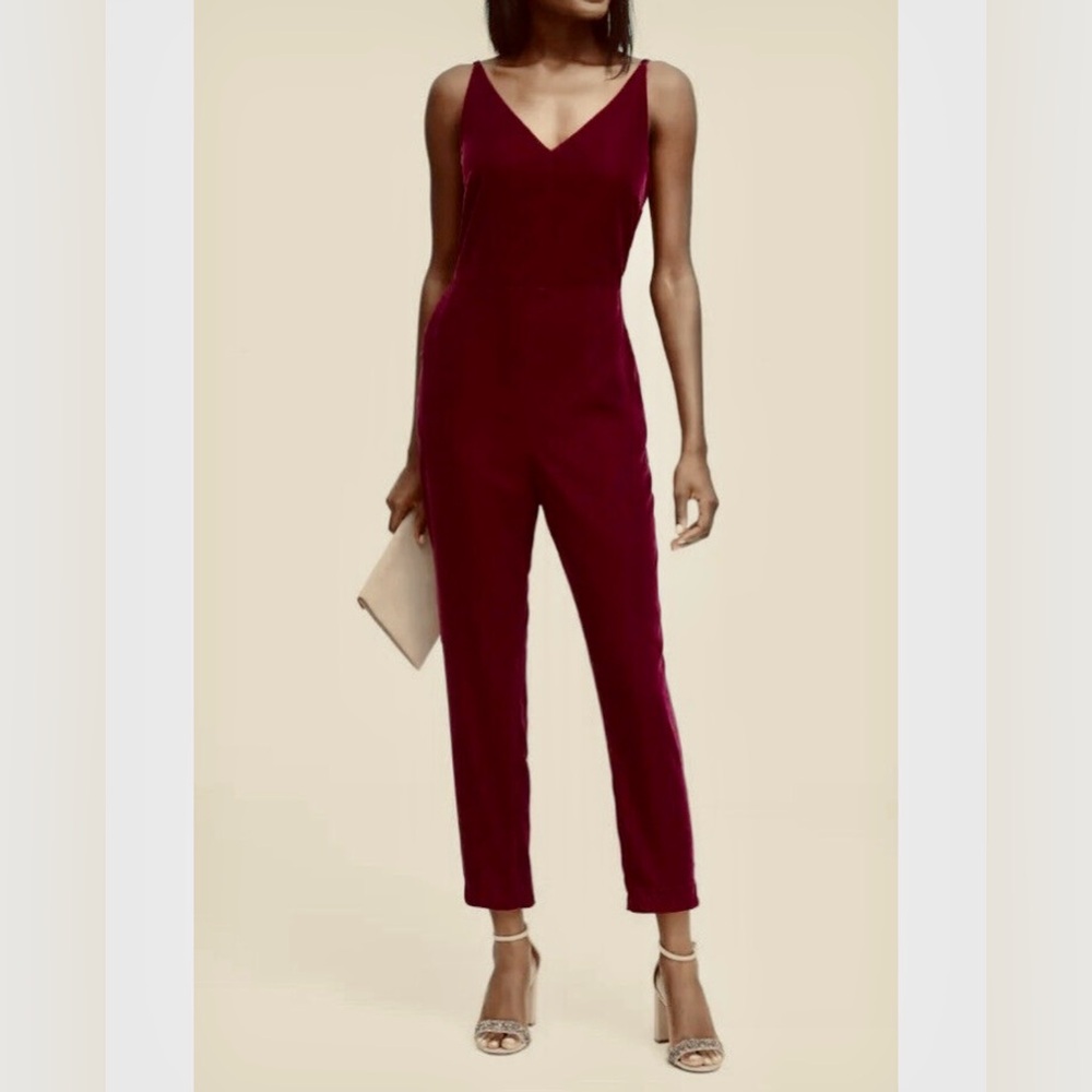 NWT Banana Republic Women's Burgundy Velour Sleeveless Jumpsuit, Size 6